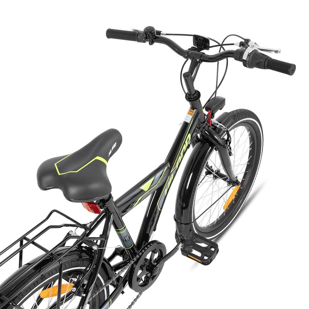 HILAND Rocket 24 Zoll Kinderfahrrad Mountainbike Kinder MTB für Jungen mit Shimano 6 Gang Schaltung Licht Gepäckträger, Schwarz