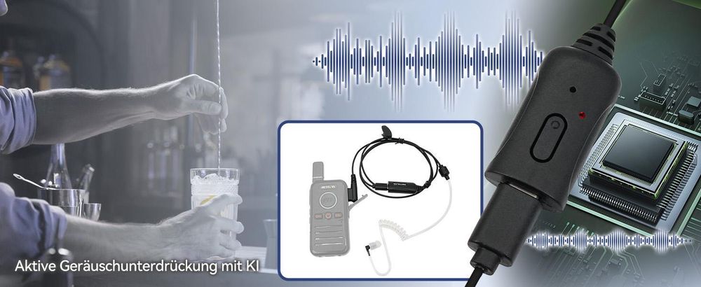 Retevis AI Aktiver Walkie-Talkie-Ohrhörer mit Geräuschunterdrückung, Walkie Talkie Kopfhörer, 2-poliges Funk-Headset Kompatibel mit RT24 RT617 RT618