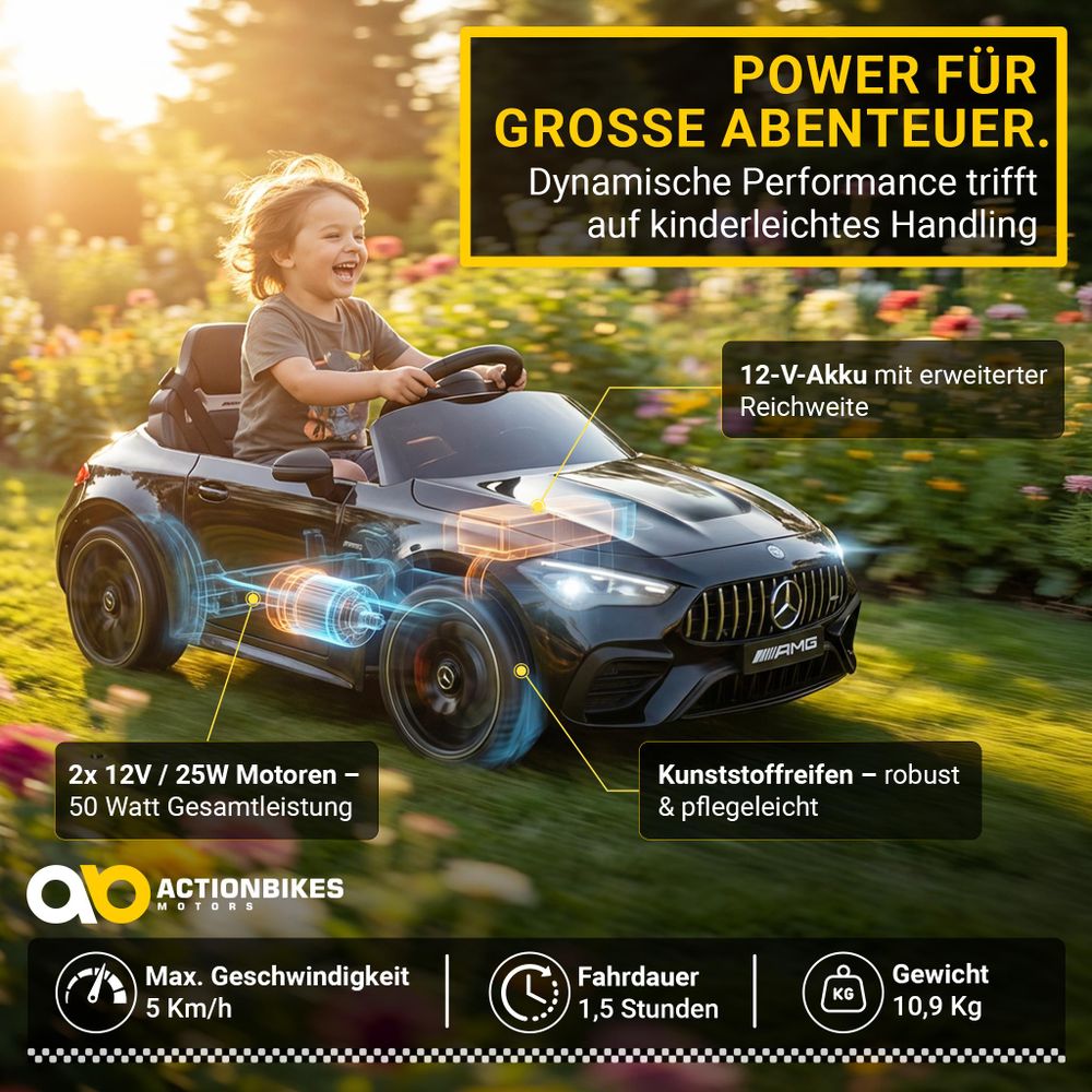 Kinder Elektroauto elektrisch Mercedes AMG CLE 53 | Kinderauto - Kinderfahrzeug - Bremsautomatik - mit Fernbedienung - 3-5 km/h - ab 3 Jahre - Schwarz