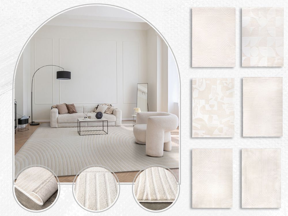 Teppich Wohnzimmer Schlafzimmer Kurzflor Skandi Muster Arche Bogen Einfarbig 3D Grösse 160x220 cm