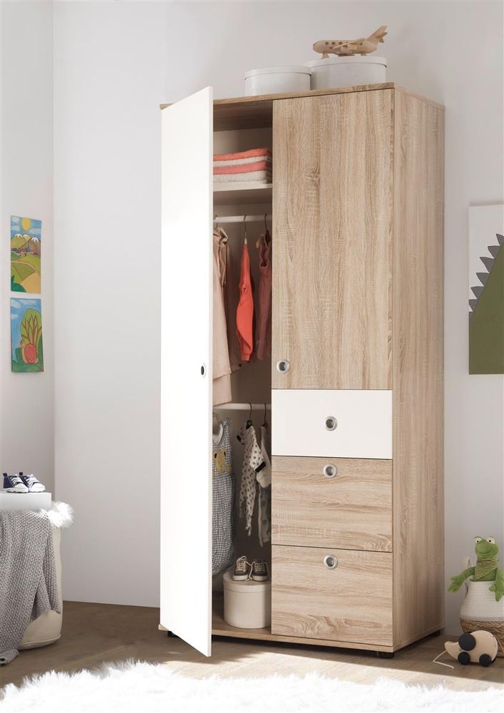 Floris I Kinder-Kleiderschrank – moderner Kleiderschrank mit Schubkästen und höhenverstellbaren Einl