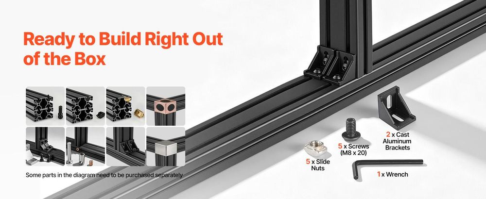 VEVOR 4080 Aluminium Profile 2 Stk. 50 cm, Eloxierte T-Nut-Aluprofile nach EU-Standard, Hochfestes Strangpressprofil, Aluminiumschiene für 3D-Druckerteile, CNC-DIY-Werkbänke und Montage, Schwarz