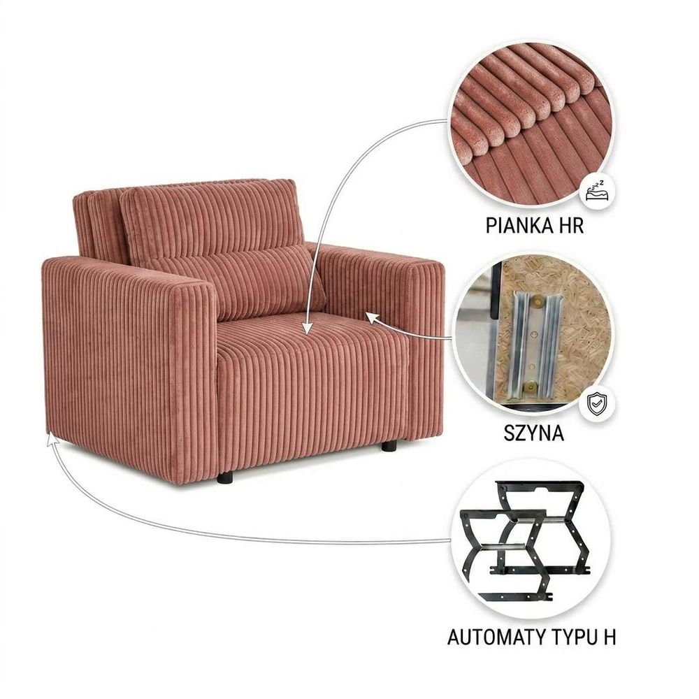 Schlafsessel KOMO Idylla – mit Bettkasten, Cord in Rosa, Family Meble