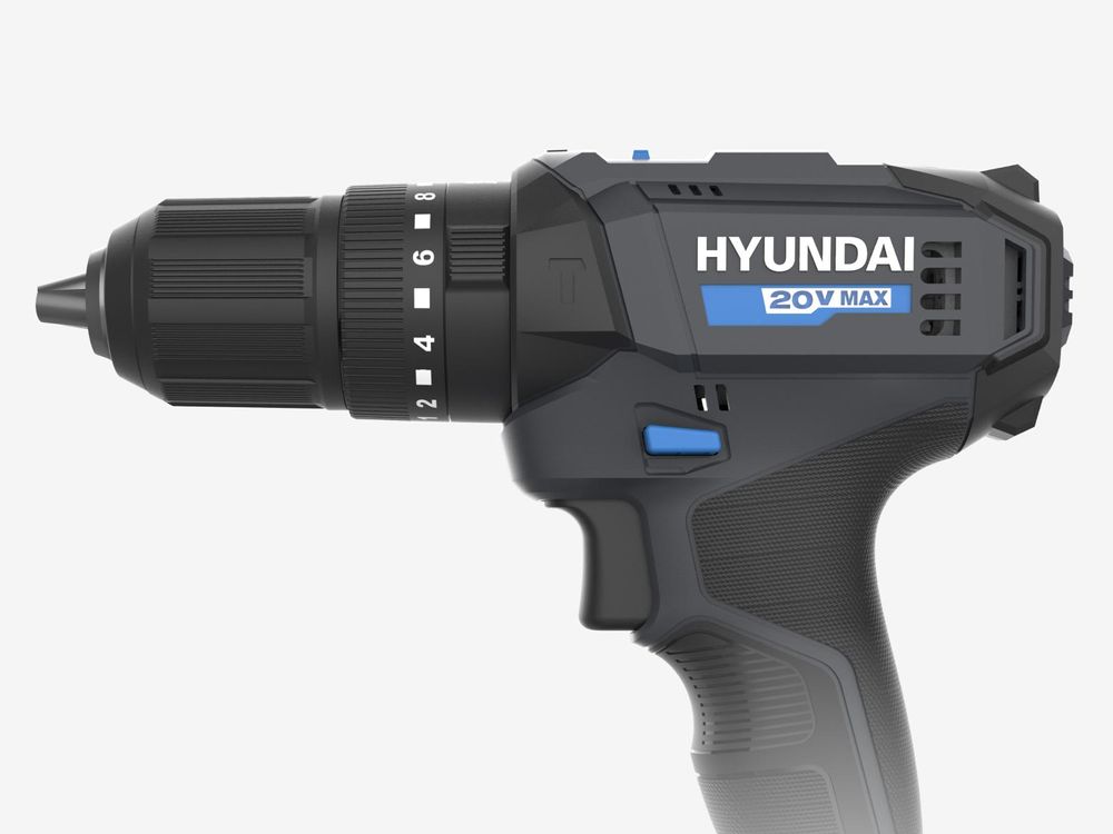 HYUNDAI Akku-Schlagbohrschrauber 20V, 50 Nm – Set inkl. Akku, Ladegerät & 75-teiligem Zubehör – mit Metallgetriebe & 13 mm Bohrfutter – sofort einsatzbereit für Holz, Metall & Beton
