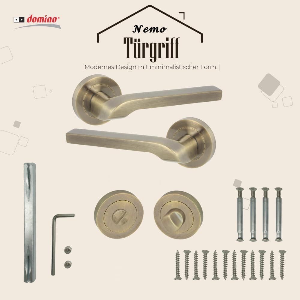 DOMINO Türgriff Drückergarnitur WC -Badezimmer Set | Rund-Rosette | Türklinke für Bürotür, Kellertür & Innentür | aus Aluminium | Bronze | NEMO-R M3 |