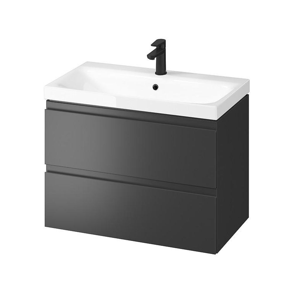 AQUA for you | Badezimmerschrank - CERSANIT MODUO - Waschtisch Set 80 cm - Anthrazit - mit Waschbecken, Unterschrank, Badmöbel Set, Badezimmerschränke