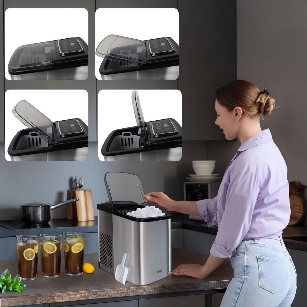 EBERG QIM Kostkarka do lodu 12 kg/24h 2 l automatyczne czyszczenie srebrna