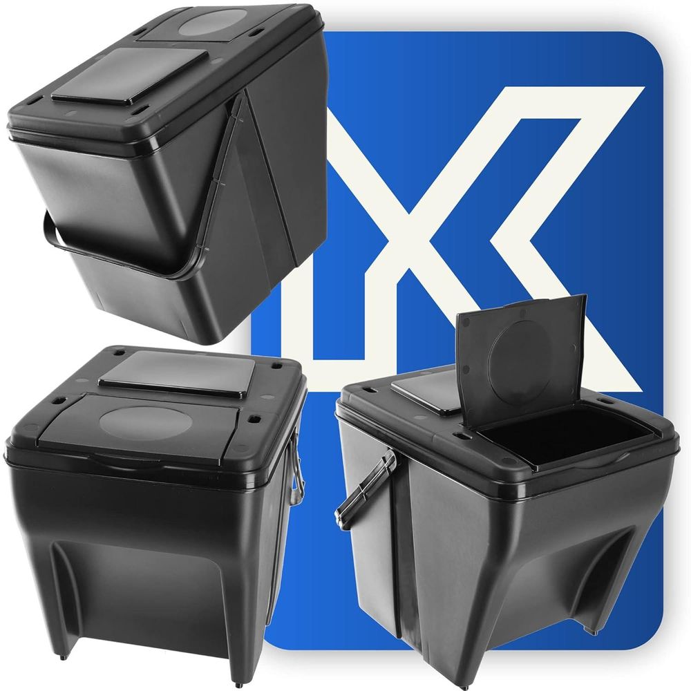 KADAX modularer Mülleimer aus Kunststoff "Arbol", Biomülleimer, Müllsortierer, Schwarz, 25L, 3 Stück