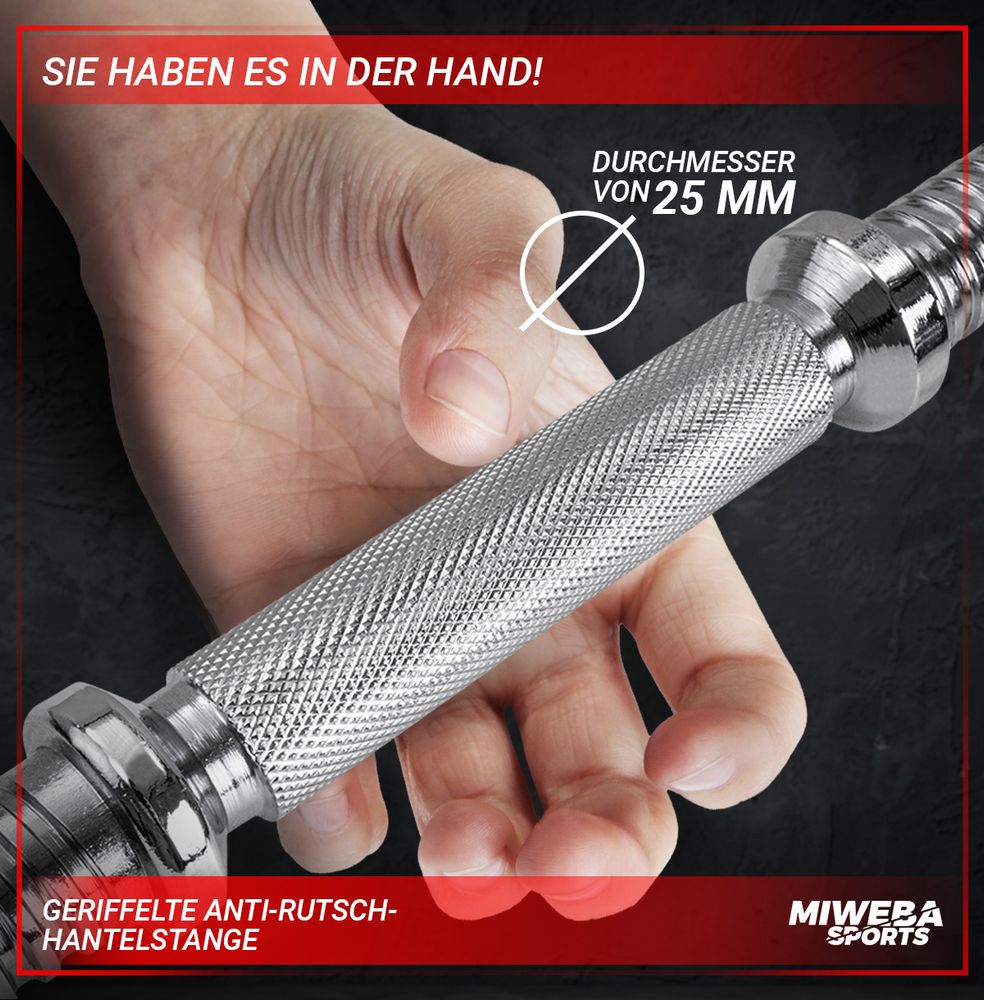 Miweba Sports Hantelset MKH120 | 20 kg - inkl. Kunststoffkoffer - 2x Hantelstange - 4x Sternverschluss - 4x 2,5 kg - 4x 1,25 kg - 4x 0,5 kg (Schwarz)