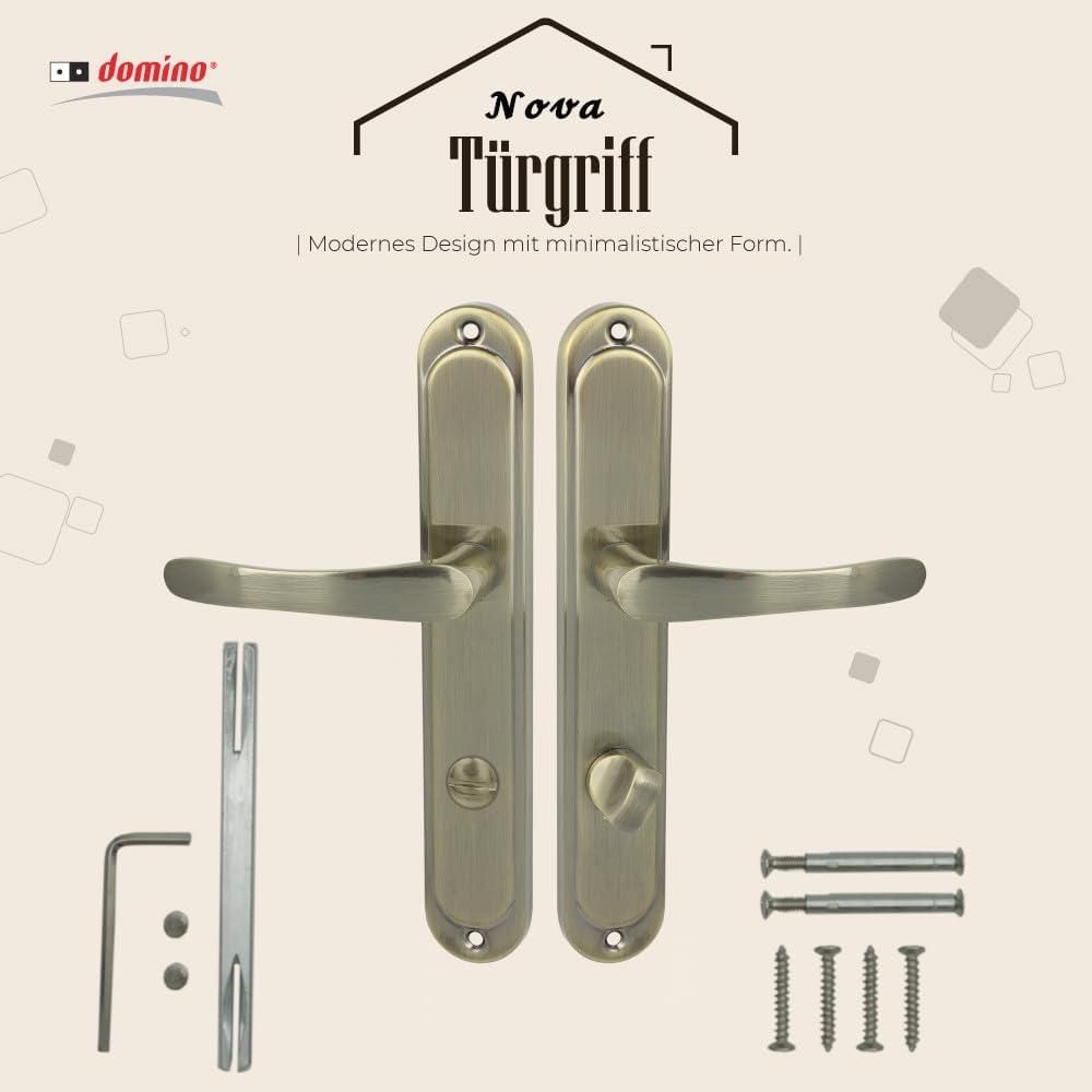 DOMINO Türgriff 78 Drückergarnitur WC - Badezimmer Set | Links & Rechts Türbeschlag für WC/Badezimmertüren | L-Form | aus Aluminium | Bronze | NOVA M3