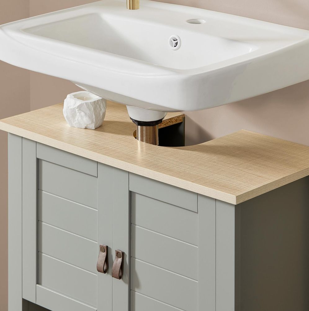 SoBuy BZR69-HG Waschbeckenunterschrank Badschrank Waschtisch Badunterschrank Badezimmerschrank Badmöbel Waschbecken mit Unterschrank Hellgrau