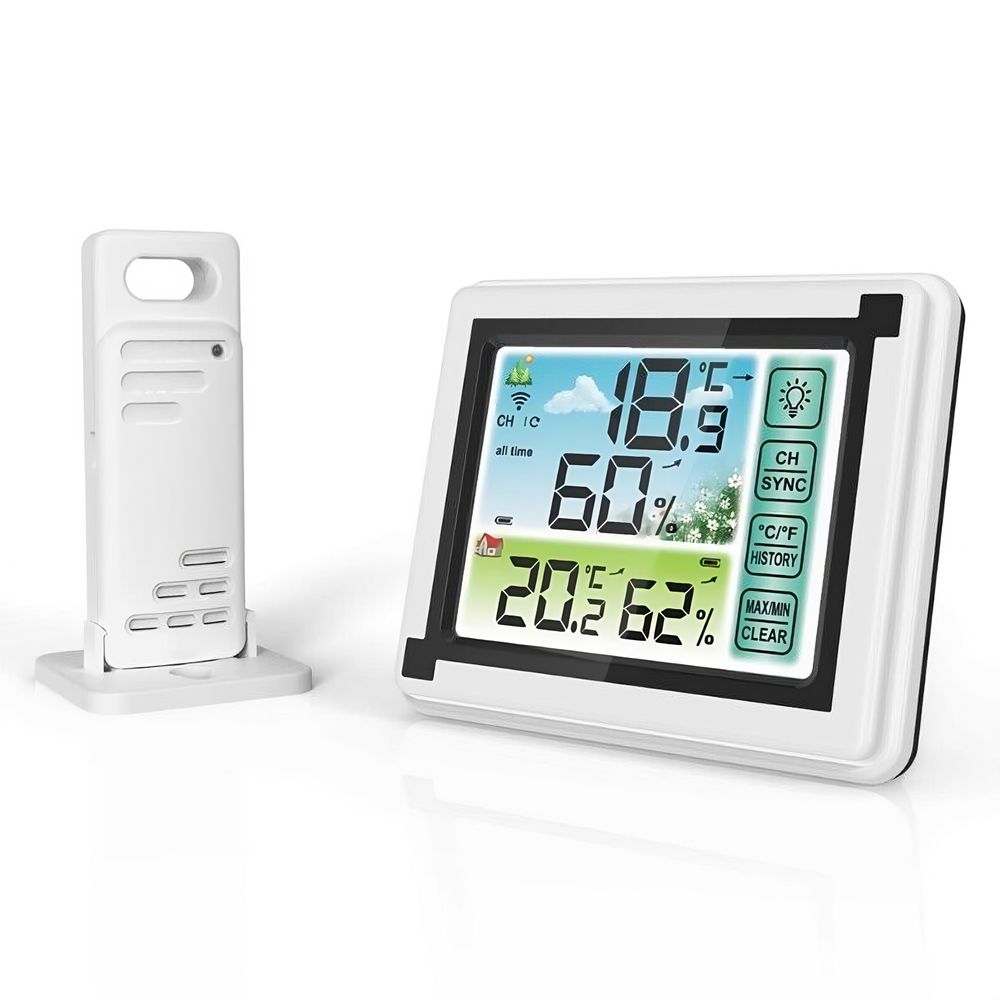 Funkwetterstation Wetterstation Digital Farbdisplay Innen und Außen Thermometer Hygrometer mit Außensensor Wettervorhersage Weiss Retoo