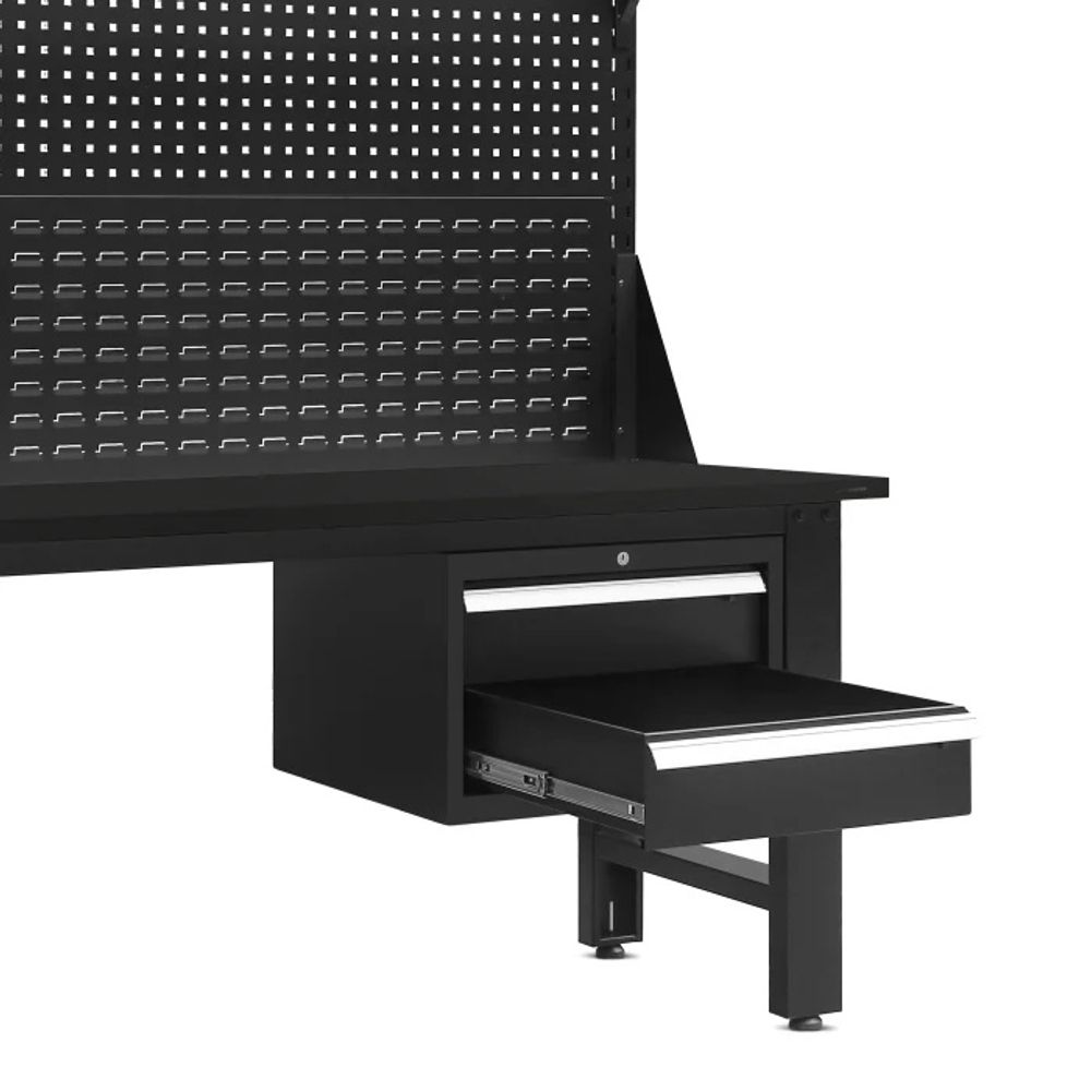 Werkbank mit Lochwand Werktisch Arbeitsplatte mit 2 Schubladen Metall, 150 cm x 170 cm x 75 cm, Farbe: Schwarz