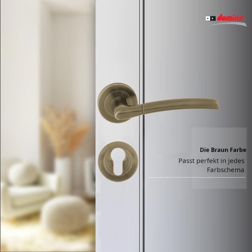DOMINO Türgriff Drückergarnitur PZ - Profilzylinder Set | Rund-Rosette | Türklinke für Zimmertür, Bürotür, Kellertür & Innentür | Türbeschläge aus Aluminium | Bronze Türdrückergarnitur | PRESTO-R M3