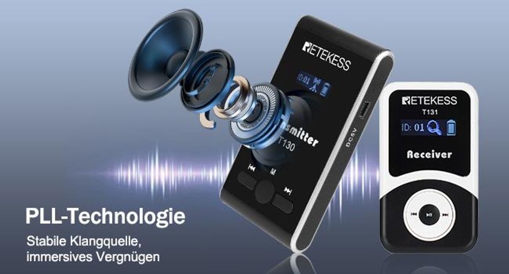 Retekess T130-T131 Tour guide System,60 Meter,99 Kanäle,18H,mit Mikrofon, PLL-Technologie, Geeignet für Reisebüros,Museumbesuche,walkie talkie