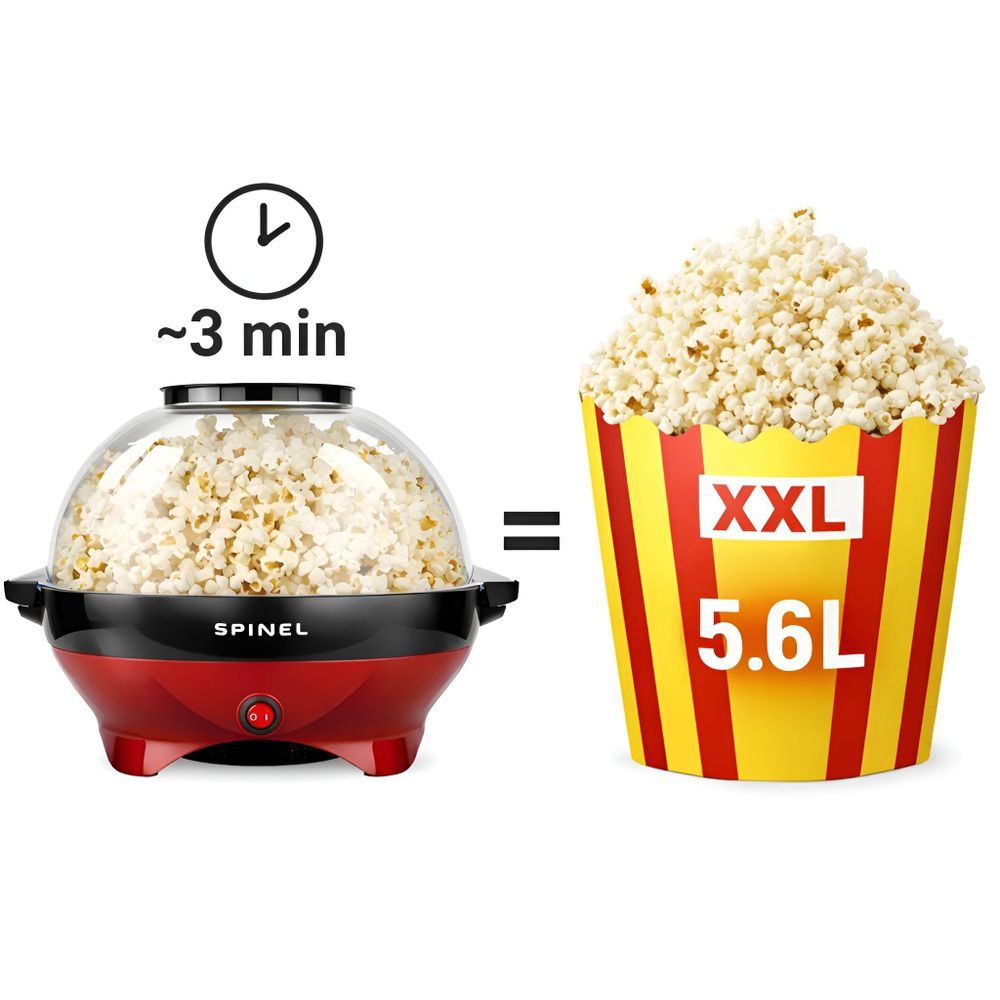 Spinel Cook Popcornmaschine, Popcorn Maschine mit Zucker, Öl, Butter, 5L Popcornmaschine Groß für Zuhause, mit Antihaftbeschichtung und Abnehmbarer Heizfläche, Leise und Schnelle Popcorn Maschine
