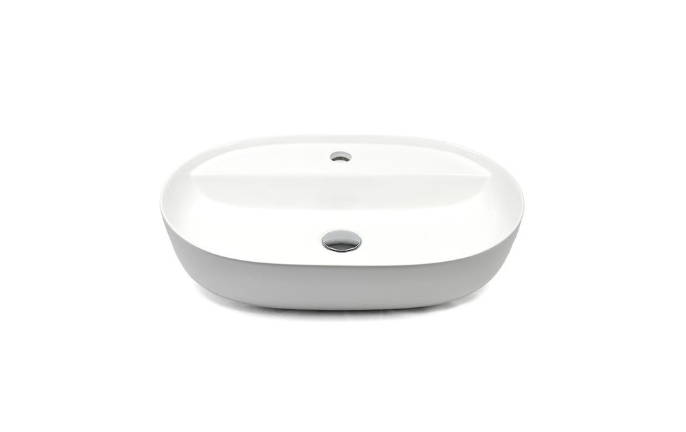 Keramik Aufsatz Waschbecken Oval 610 x 415 x 140 mm Anschlussset weiß mit Ablage
