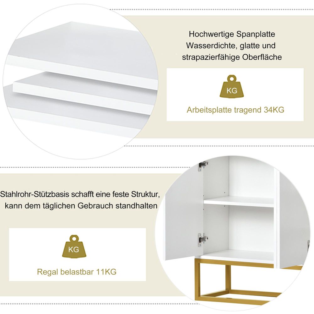 STILVORA Sideboard im minimalistischen Stil 4-türiger griffloser Buffetschrank für Esszimmer, Wohnzimmer, Küche, mit zwei verstellbare Regale weiß