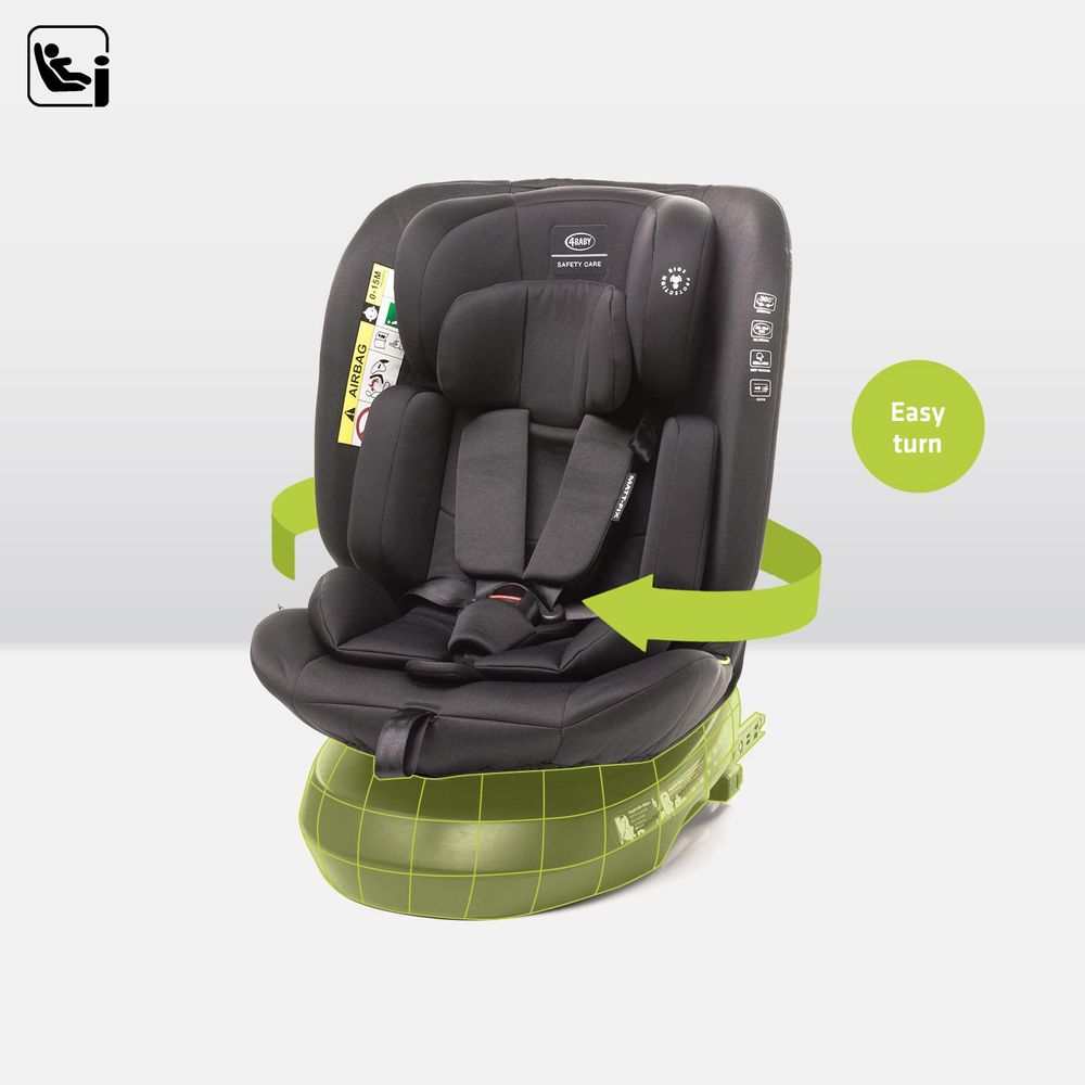 Fotelik dziecięcy obrotowy 360 4BABY Matt-Fix I-SIZE regulowany zagłówek i siedzisko Czarny