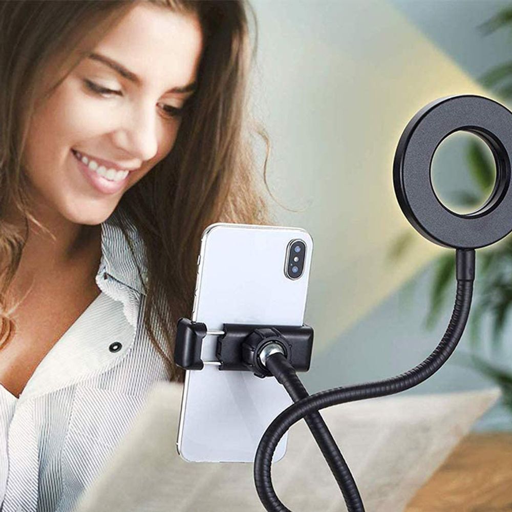 Ringlicht LED 4 Zoll mit Stativ Handyhalter Handy Selfie Ringleuchte Kamera 3 Farbmodi 10 Helligkeit Dimmbare Tischringlicht YouTube Live-Stream Retoo