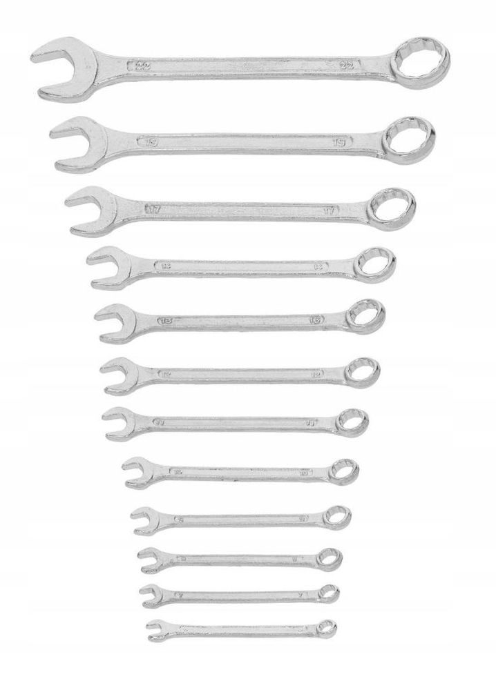 Klucze oczkowo-płaskie, 12 szt, 6-22 mm, zestaw, CrV, ocynkowane