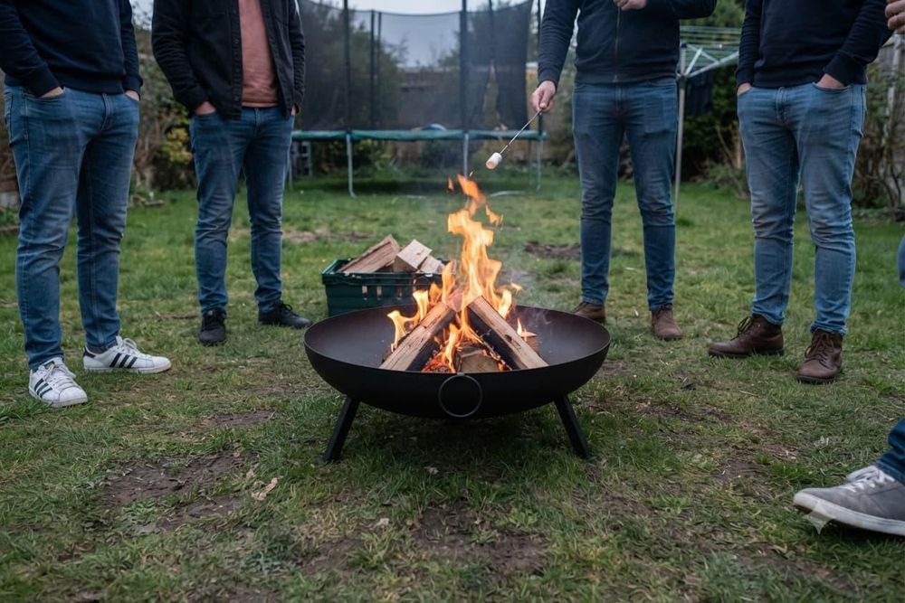 Feuerschale 79 cm Schwarz, 4 mm Stahl, Feuerstelle Garten & Terrasse, wetterfest