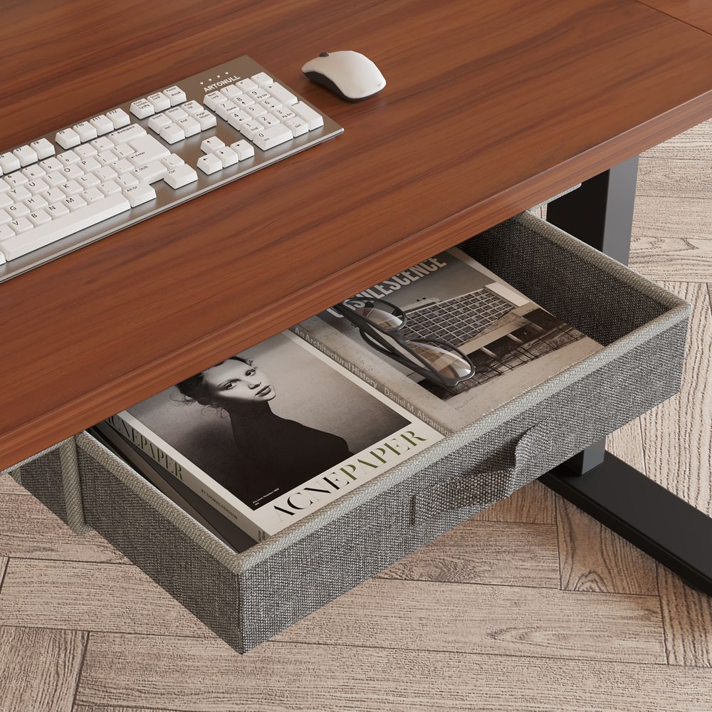Hilodesk L-Schreibtisch Elektrisch Höhenverstellbar Eckschreibtisch L Förmiger Bürotische Stehpult mit Monitorständer und Schublade 160cm Retro-Holz