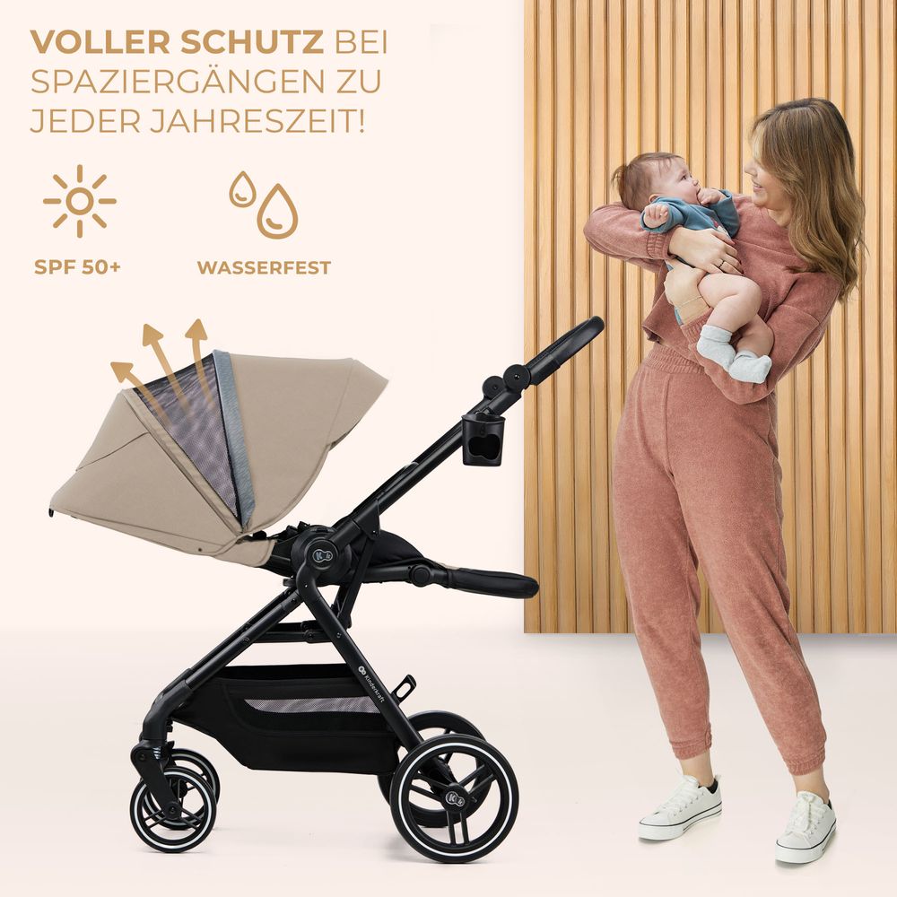 Kinderkraft YOXI - Kinderwagen bis 27 kg - leicht - wendig - pannensichere Räder - TRAVEL SYSTEM - verstellbare Rückenlehne - Beige
