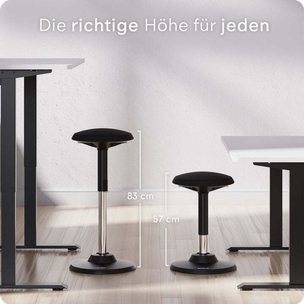 DESKSPACE Motion Ergonomischer Sitz- & Stehhocker 57-83 cm - Höhenverstellbarer Bürohocker & Stehhilfe mit extra Breiter Standfläche & Sitz, Stehstuhl