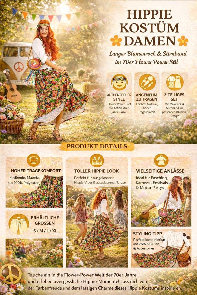 Farbenfrohes Flower Power Kostüm