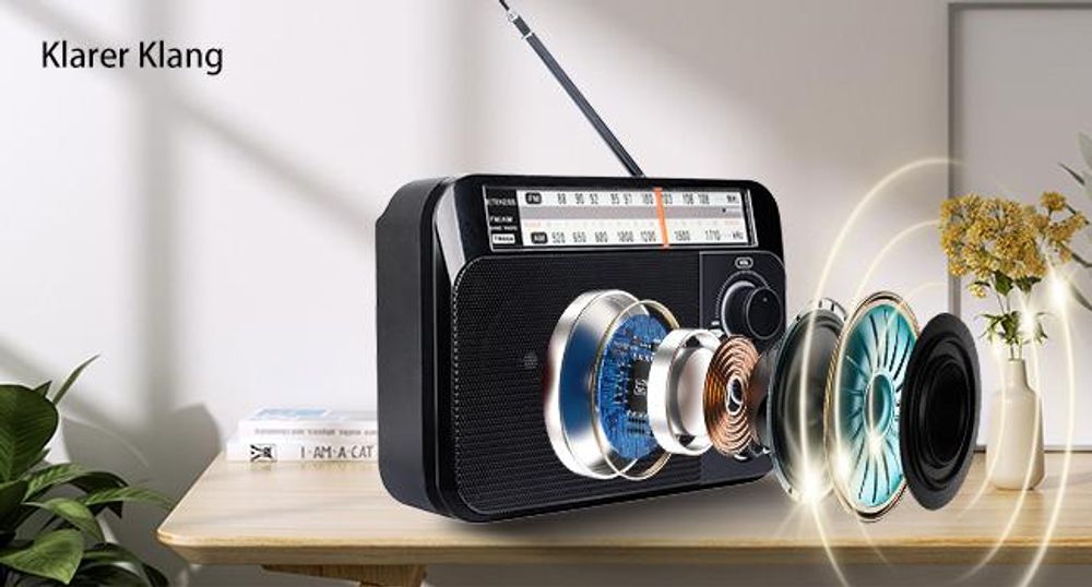 Retekess TR604 Tragbares Radio, FM Radio mit Batteriebetrieb, Großer Knopf Großer Lautsprecher Einstellbare Höhen und Bässe für Senioren Vatertag