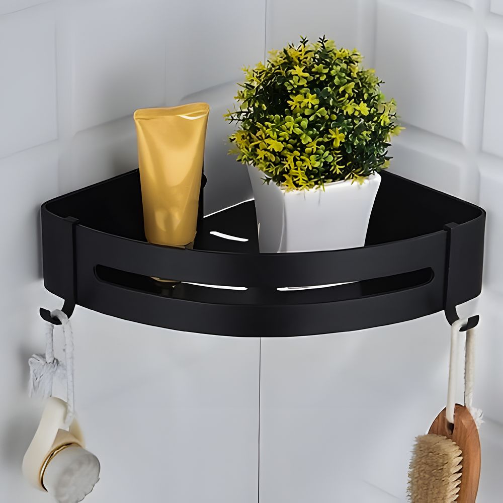 Retoo Duschregal ohne Bohrung mit Montagestoff, Duschablage Ecke Ohne Bohren, Dreieck Badregal aus Aluminium mit Haken, Badezimmer Regal 2 Stück Set