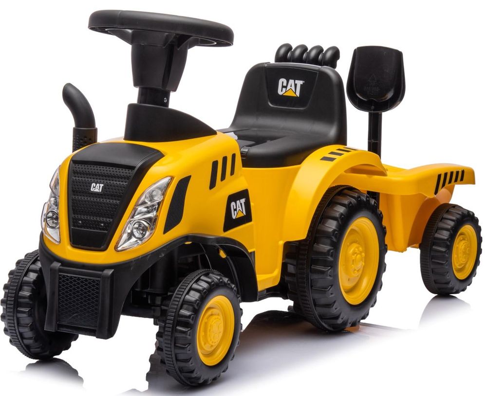 Dětské odrážedlo traktor s vozíkem v designu CAT zepředu