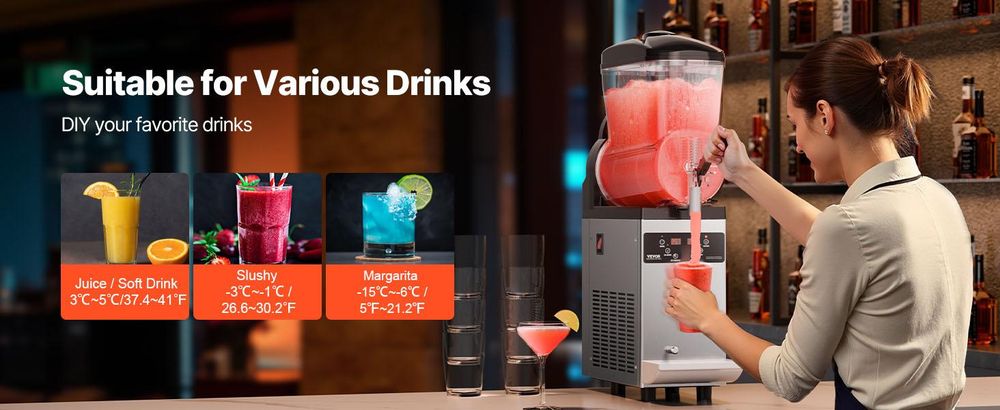 VEVOR kommerzielle Slusheis Maschine 12 L Einzeltank-Maschine für gefrorene Getränke, 48 Tassen Edelstahl Slush-Eismaschine mit elektronischem Tastenfeld Softeis Maker für Partys Restaurants Cafés