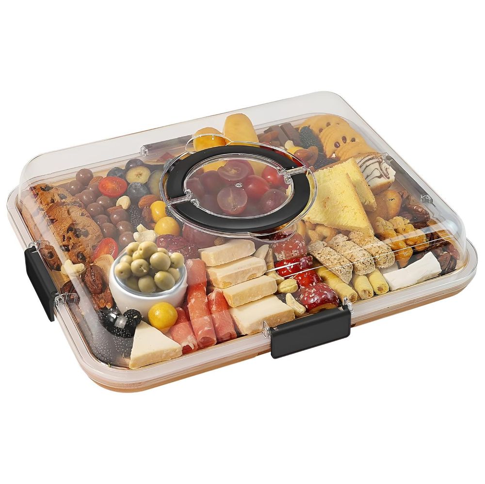 WELLHAUS Bambus Käsebrett mit Abdeckung – Tragbares Servierbrett für Snacks & Tapas, Schneidebrett mit Deckel für Küche & Picknick, 37 x 29 x 6,5 cm