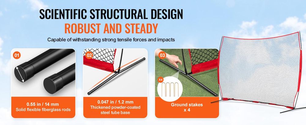 VEVOR Barricade Backstop Netz, 7x7 ft Ball Sport Barriere Netz, Tragbare Übungsgeräte mit Tragetasche, Schutzschirm für Baseball Softball Lacrosse Fußball Hockey Training, für den Garten