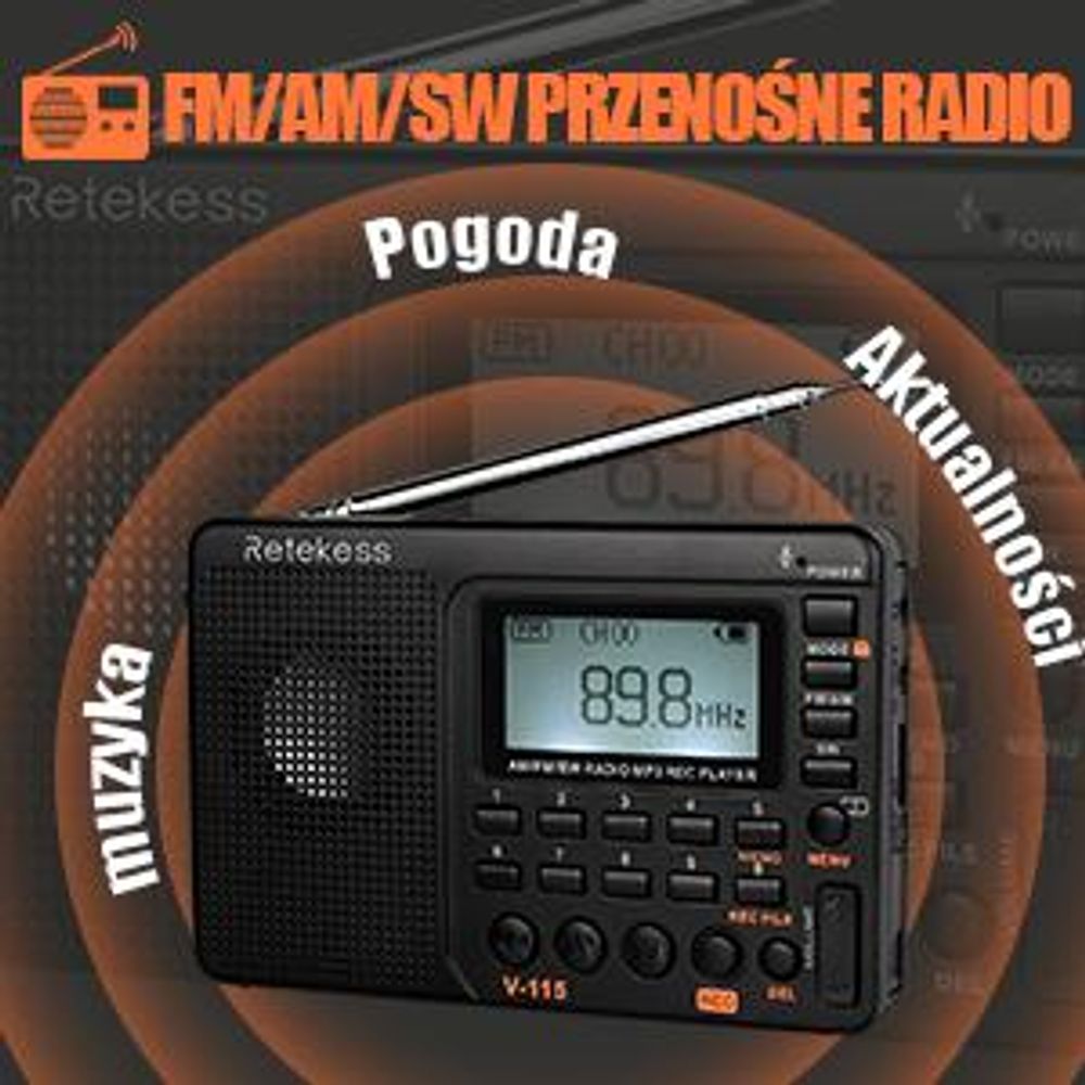 Przenośne radio Retekess V115, radio AM FM SW z akumulatorem 1000 mAh, karta TF 32 GB, prezent świąteczny dla rodziny