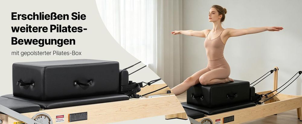 VEVOR Faltbarer Pilates Reformer, Pilates Trainingsgerät für den Einsatz im Home Gym Studio, Pilates Bett mit doppeltem Widerstand - Feder & Schnur, Reformer Set für Fortgeschrittene und Anfänger, bis zu 400 LBS, Nicht faltbar, Ahornholzrahmen-a