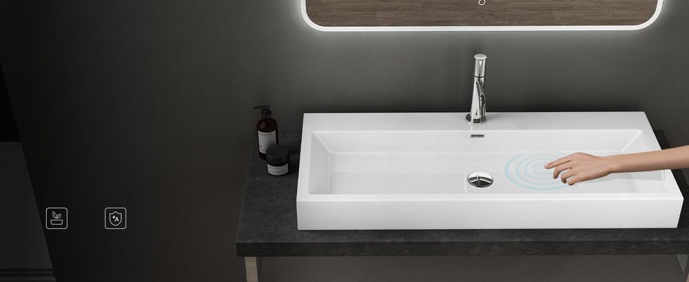 doporro Design Aufsatzwaschbecken Hängewaschbecken Waschbecken Weiß BTH 100x42x10 cm Waschtisch aus Mineralguss Colossum06