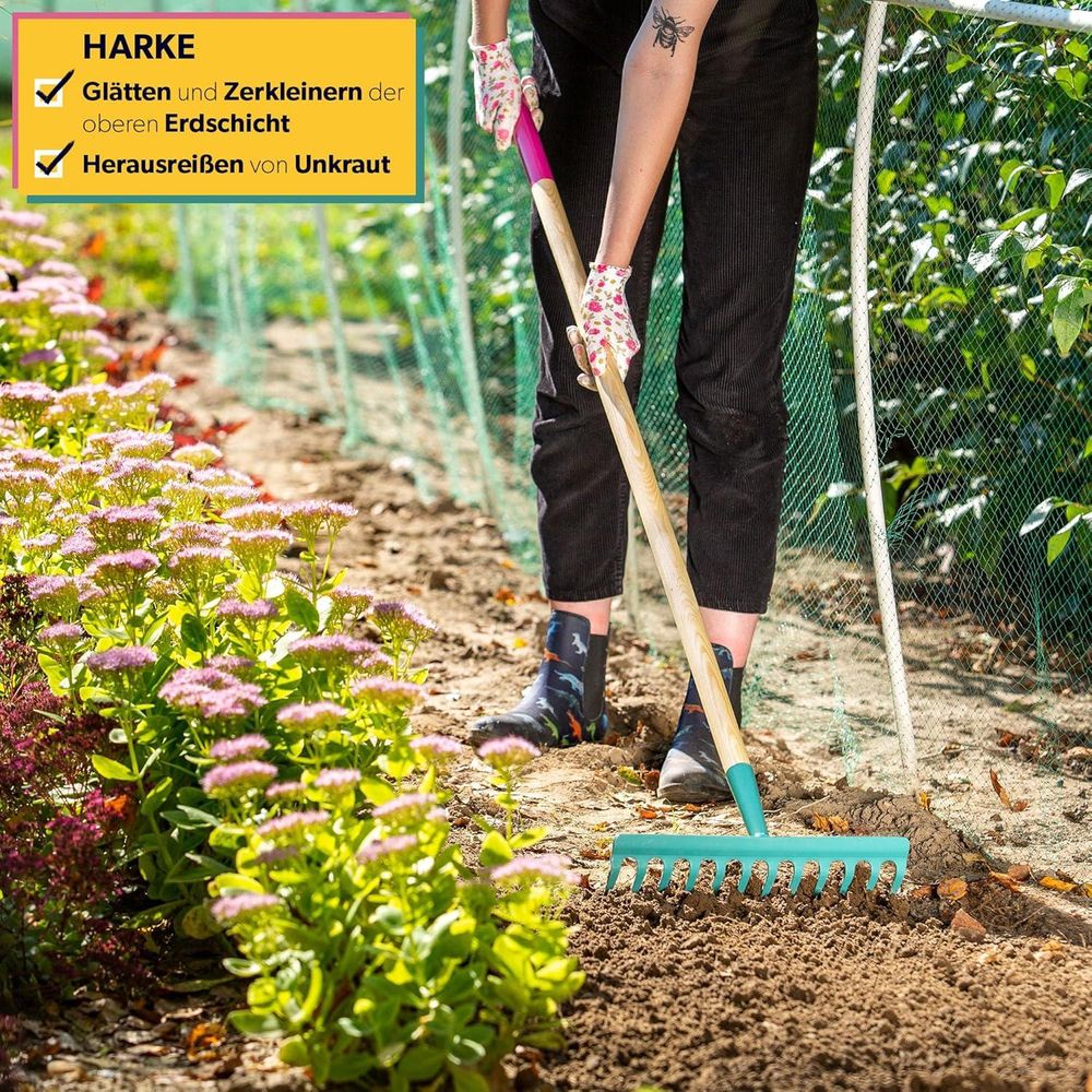 KADAX Gartenwerkzeug-Set "Orum", Metall Spaten, Rechen und Hacke, , inclusive Handschuhe, Schaufeln & Spaten