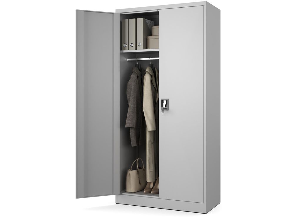 Muralo Sozialraumschrank aus Stahl MEHRZWECKSCHRANK für Büro Stahlschrank für Dokumente Akten Hellgrau 90x45x185cm