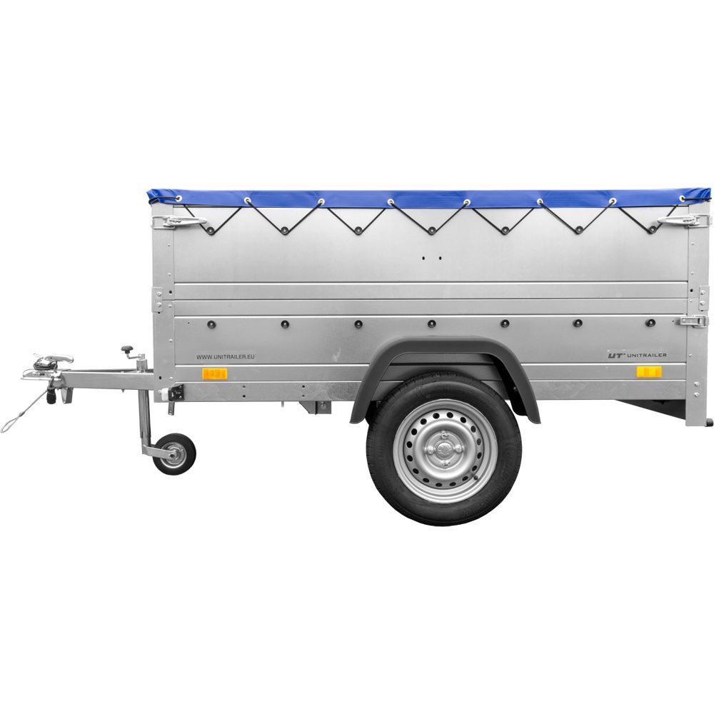 Kfz Anhänger 750 kg GARDEN TRAILER 201 KIPP mit zusätzlichen Bordwänden, Stützrad und blauer Flachplane