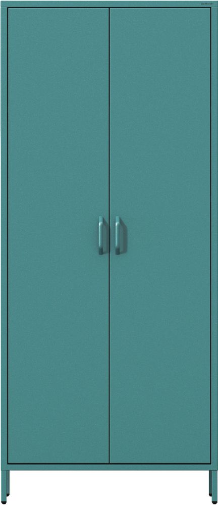 Jan Nowak Kleiderschrank 2 Türig, Metallschrank Glitzernd - Flavio | Ablagen, Kleiderstange, Magnetverschluss | 80 x 185 x 45 cm | Marine