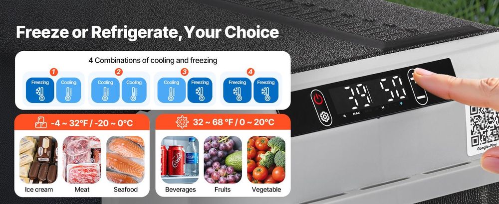 VEVOR 95 L Elektrische Kompressor Kühlbox, 12/24 V DC & 100-240 V AC Tragbare Autokühlbox mit Rollen & Griff, Gefrierschrank bis -20°C, Mini Kühlschrank für Auto, Wohnmobil, Lkw, Camping & Outdoor
