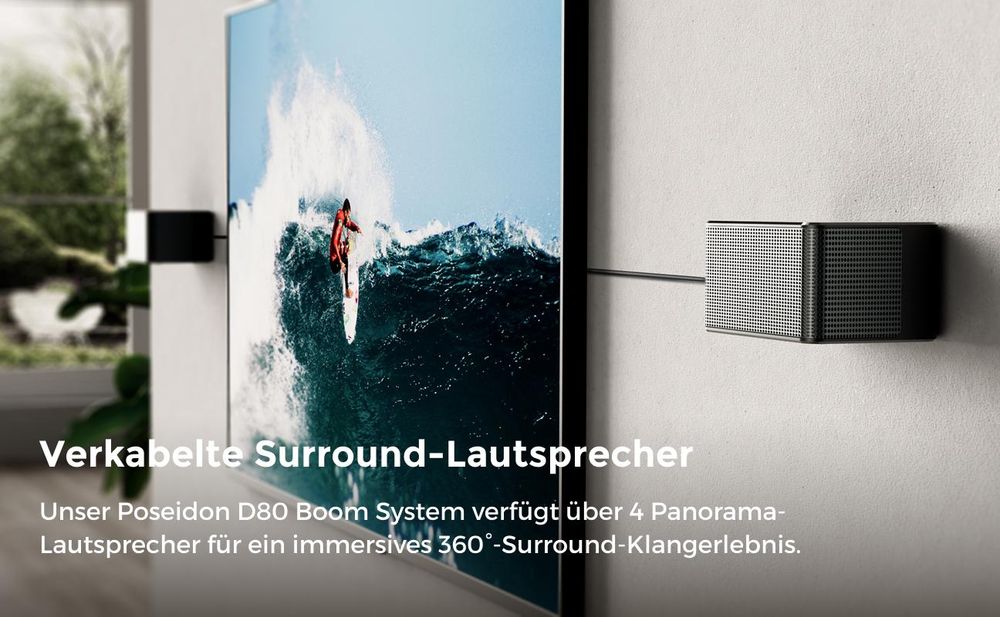 ULTIMEA Poseidon D80 Boom + Speaker Stands Soundbar, 7.1-Kanal Soundbar mit Dolby Atmos, kabellosem Subwoofer und Lautsprecherständern
