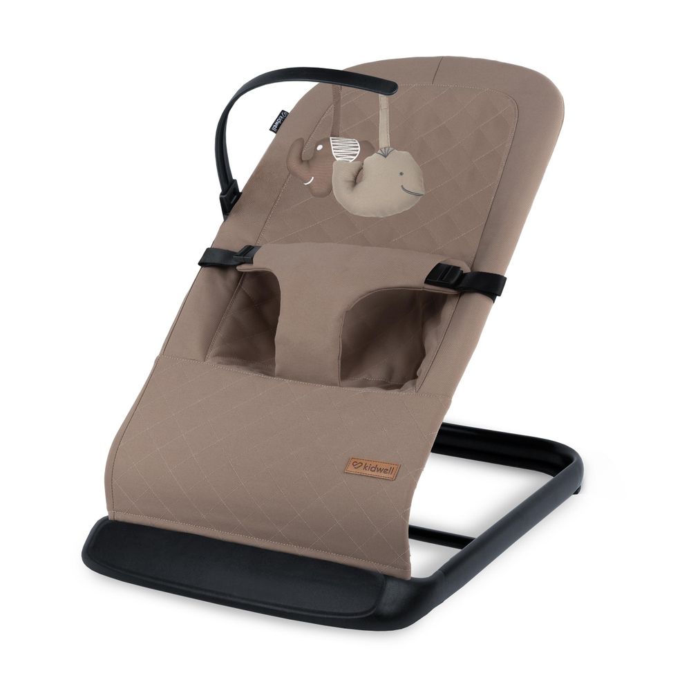 Kidwell LARO Babywippe – Ergonomische Babyschaukel mit 3-Punkt-Gurt, 3-fach verstellbarer Rückenlehne, Spielbogen & faltbar (Brown/Black)