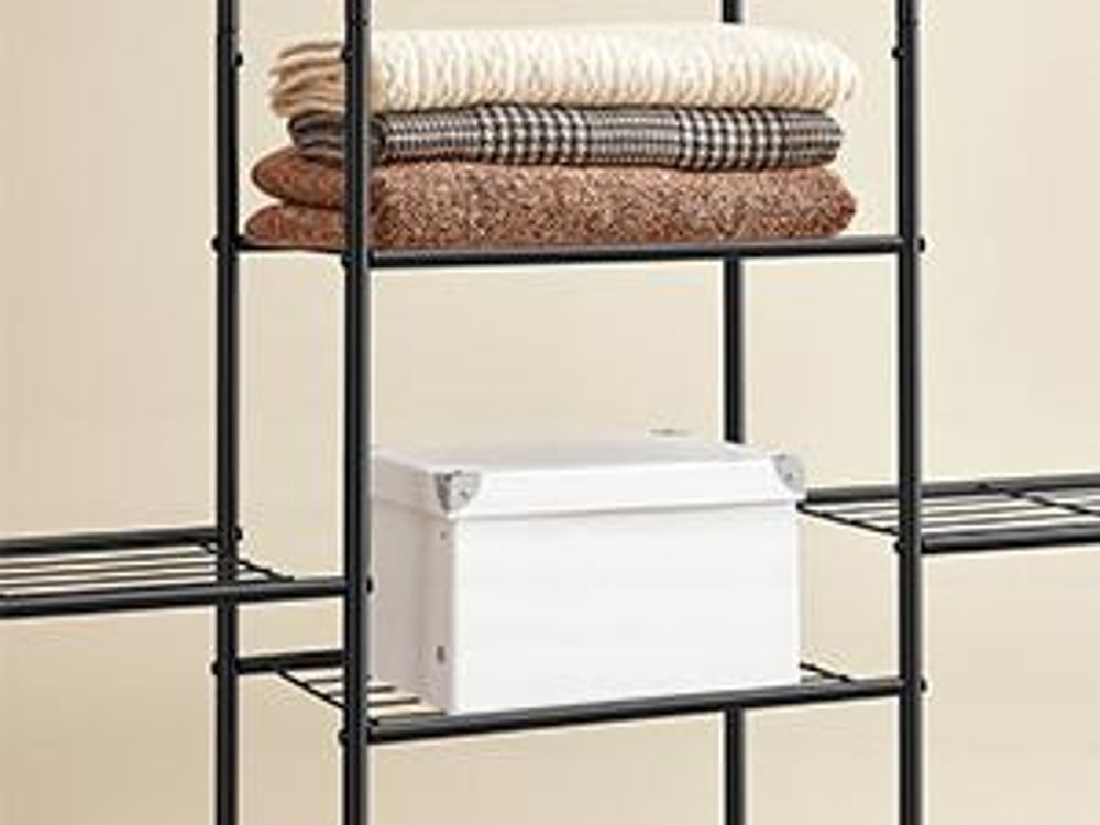 SONGMICS Kleiderständer, offener Kleiderschrank, Garderobenständer mit Ablagen, Metallrahmenm, für Schlafzimmer, Wohnzimmer, Eingangsbereich,schwarz