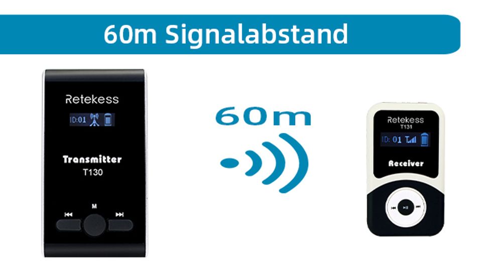Retekess T130-T131 Audioguide System Busreisen, 99 Kanäle, 60m,PLL-Technologie,12H,Drahtloses Tour Guide Headset System, Reiseleitersystem