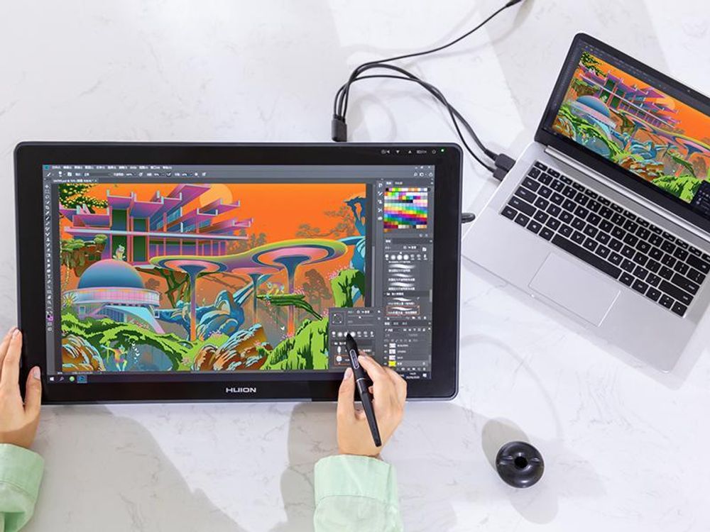 HUION Kamvas 22 21,5 Zoll Grafiktablett mit Display, 120% sRGB-Farbumfang, blendfreier Mattfilm, kann ber EIN voll ausgestattetes USB-C-zu-USB-C-Kabe