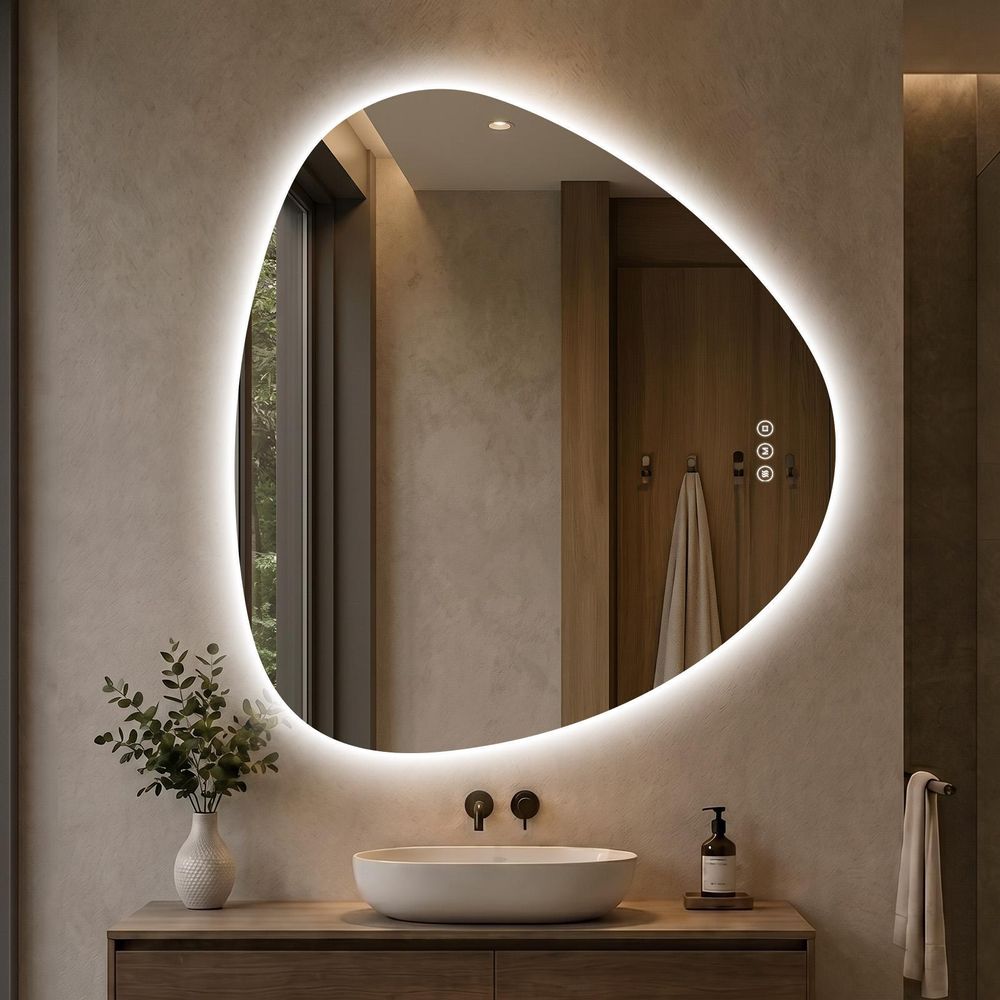 S'AFIELINA Specchio Bagno LED 60 x 70 cm, Retroilluminato, Senza Cornice, 3 colori di luce, luminosità regolabile, antiappannamento e memoria.